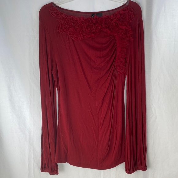 Bisou Bisou - Women's - Red - Blouse - Top - Long Sleeve - Shirt - Size: Large - Picture 3 of 8